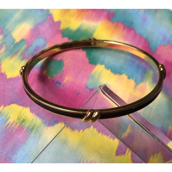 Monet Vintage Gold Tone with Black Enamel Bangle Bracelet 2.75" diameter - Picture 4 of 10